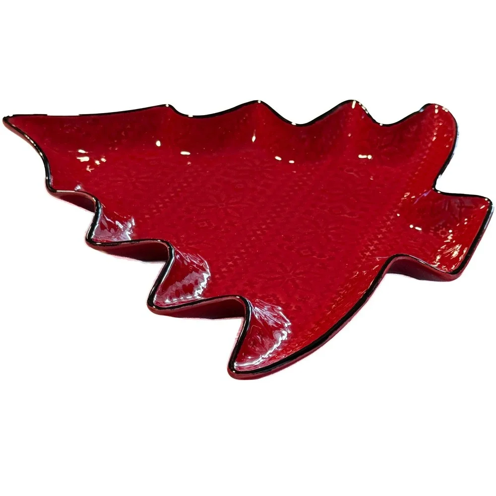 Southern Living Red Christmas Tree Platter Set of 2 Handcrafted Portugal